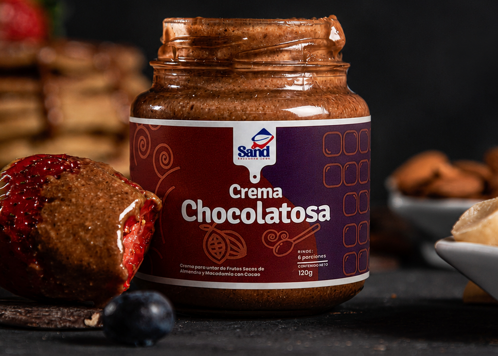 Crema Chocolatosa de almendras, macadamias y cacao Sand Balanced Food, 100% natural, sin aceites añadidos, ideal para untar en pan y preparar recetas saludables
