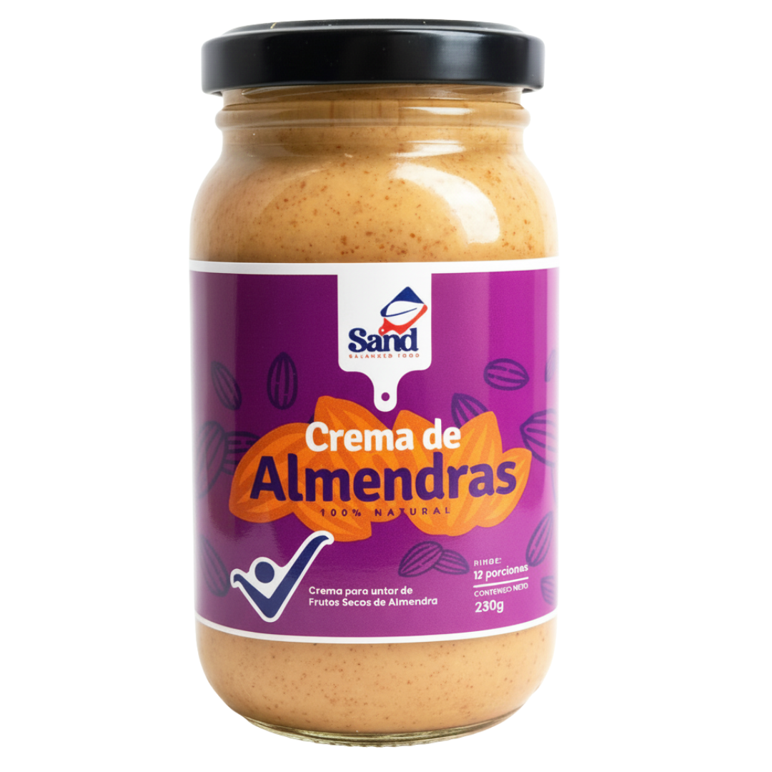 alt="Crema de almendras Sand Balanced Food 230 g elaborada con 100% almendras naturales. Mantequilla de almendras sin aceites añadidos, sin azúcar refinada, sin conservantes y con ingredientes reales."
