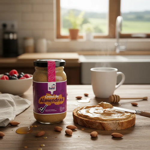 alt="Crema de almendras Sand Balanced Food 480 g elaborada con 100% almendras naturales. Mantequilla de almendras sin aceites añadidos, sin azúcar refinada, sin conservantes y con ingredientes reales."