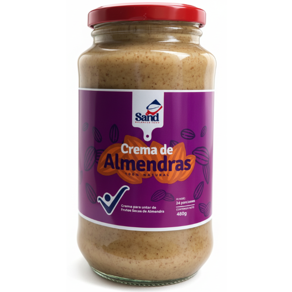 alt="Crema de almendras Sand Balanced Food 480 g elaborada con 100% almendras naturales. Mantequilla de almendras sin aceites añadidos, sin azúcar refinada, sin conservantes y con ingredientes reales."