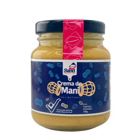 alt="Frasco de crema de maní Sand Balanced Food 120 g elaborado con 100% maní natural, textura cremosa e ingredientes reales."