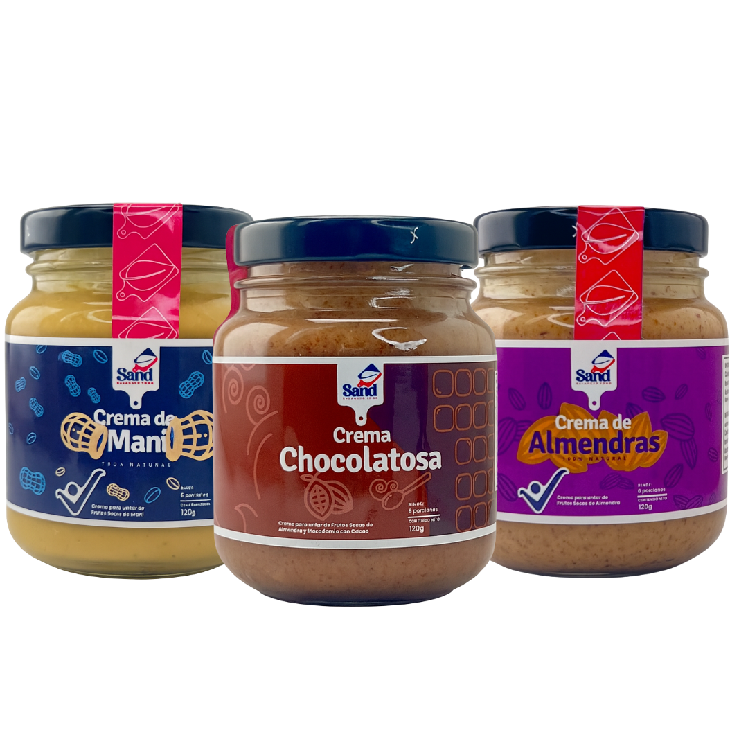 Crema de mani untable crema chocolatosa cacao panela crema almendras frasco de vidrio loncheras alimento saludable
